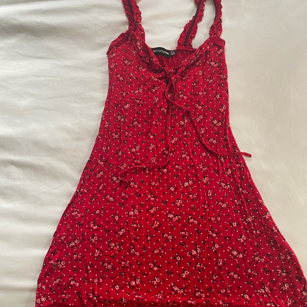 Red floral mini dress